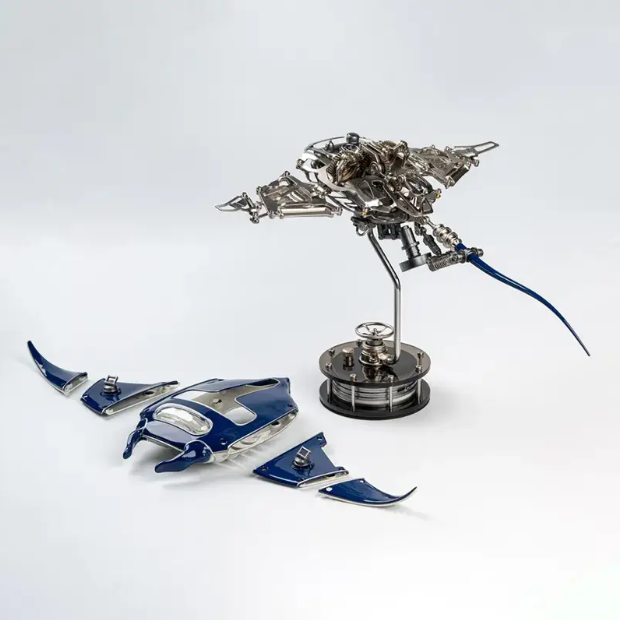 Mechanical Manta Ray 3D Metal Model | Kinetic Sculpture with Magnetic Armor